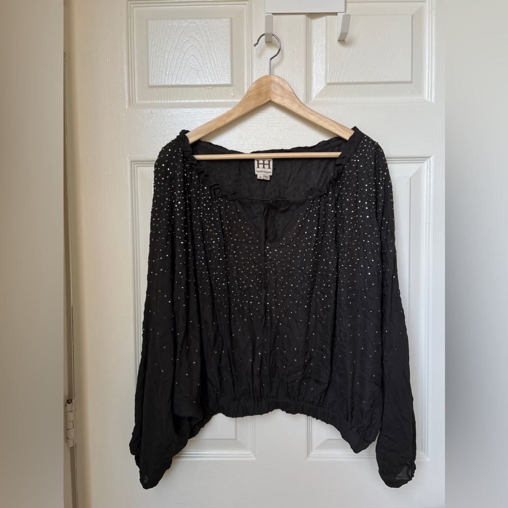 Haute Hippie Gray Studded 100% Silk Top, Size S